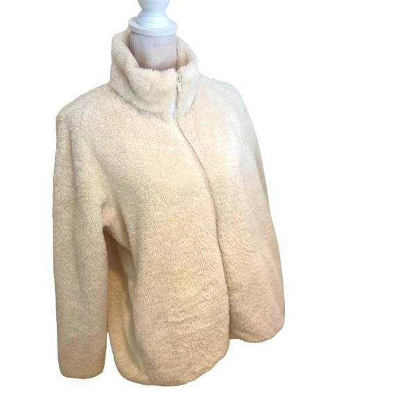 Uniqlo zip up fuzzy jacket cream recycled polyester front pockets size xl - Picture 3 of 10